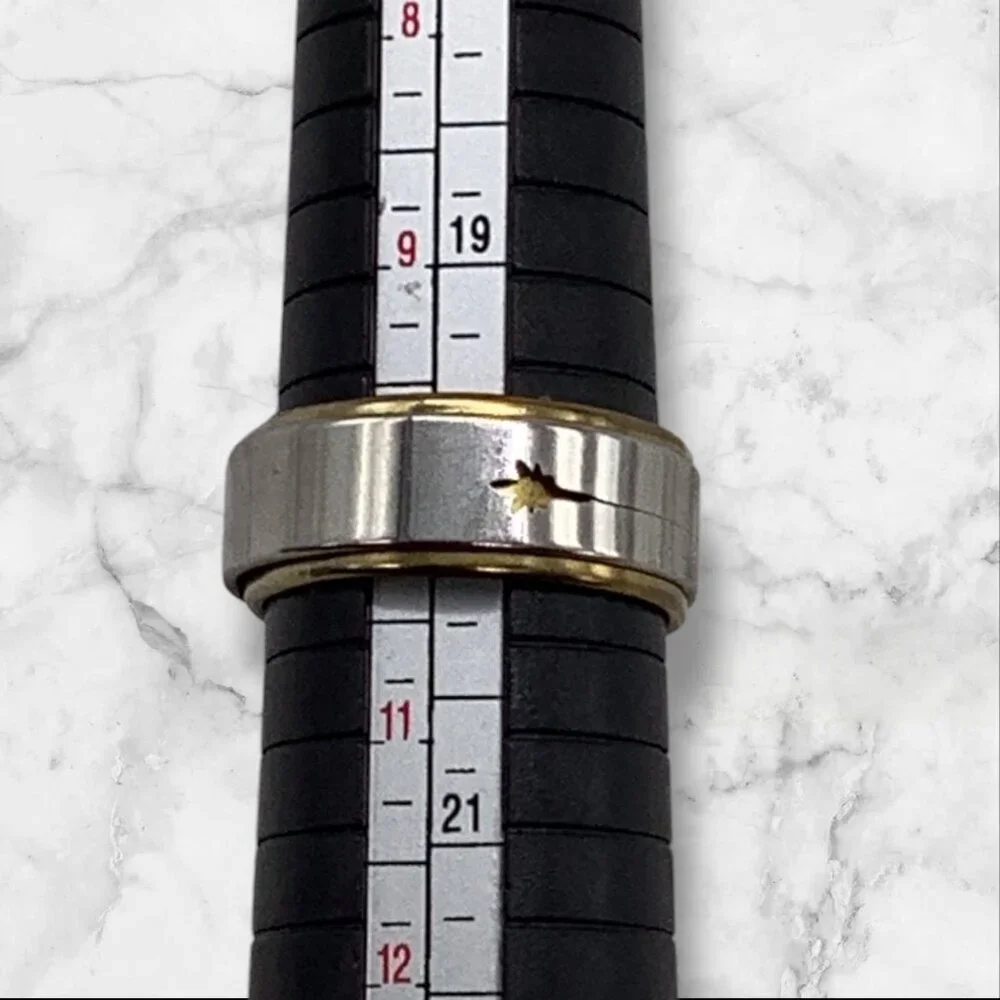 Black Star‎ Design Stainless Steel Unisex Ring Sliver Tone Size 10